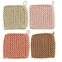 8" Square Cotton Crocheted Pot Holder - Pastels