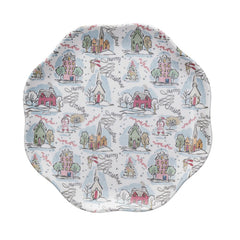 Bamboo Melamine Scalloped Plate w/ Holiday Pattern