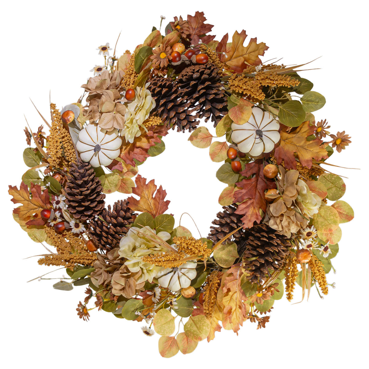 28" Autumn Pumpkins and Pinecones Wreath