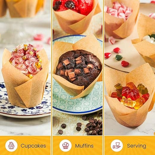 Baker's Signature Natural Brown Tulip Cupcake Liners, 150 Count