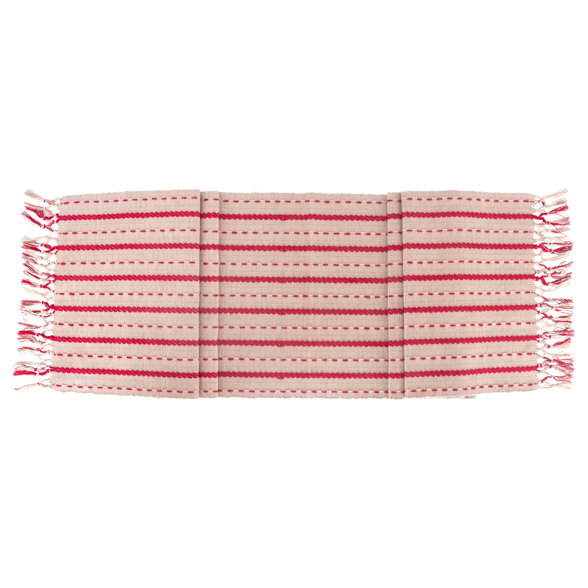 72" Red & Cream Saddle Stitch Cotton Table Runner