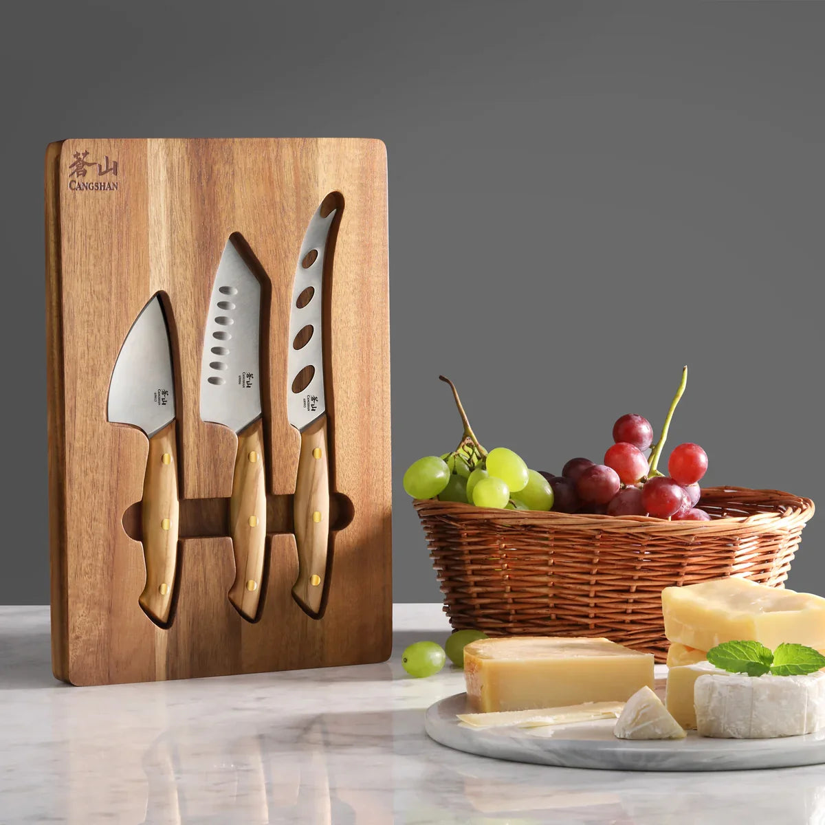 3-Piece Olive Wood Cheese Knife Set