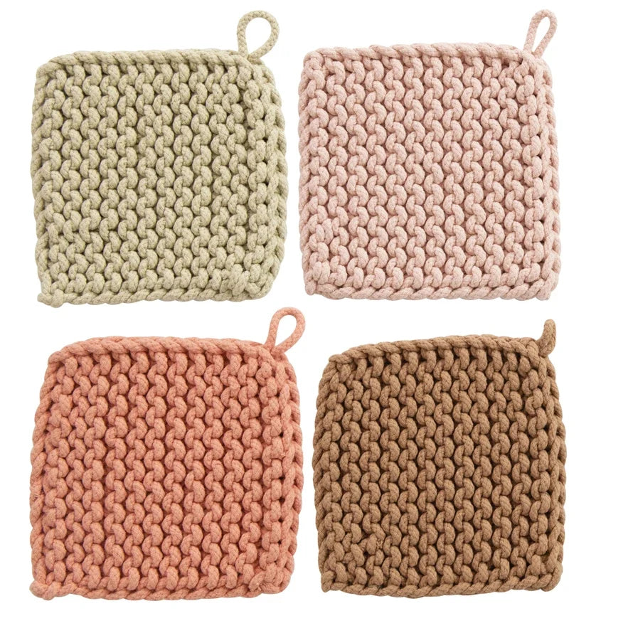 8" Square Cotton Crocheted Pot Holder - Pastels