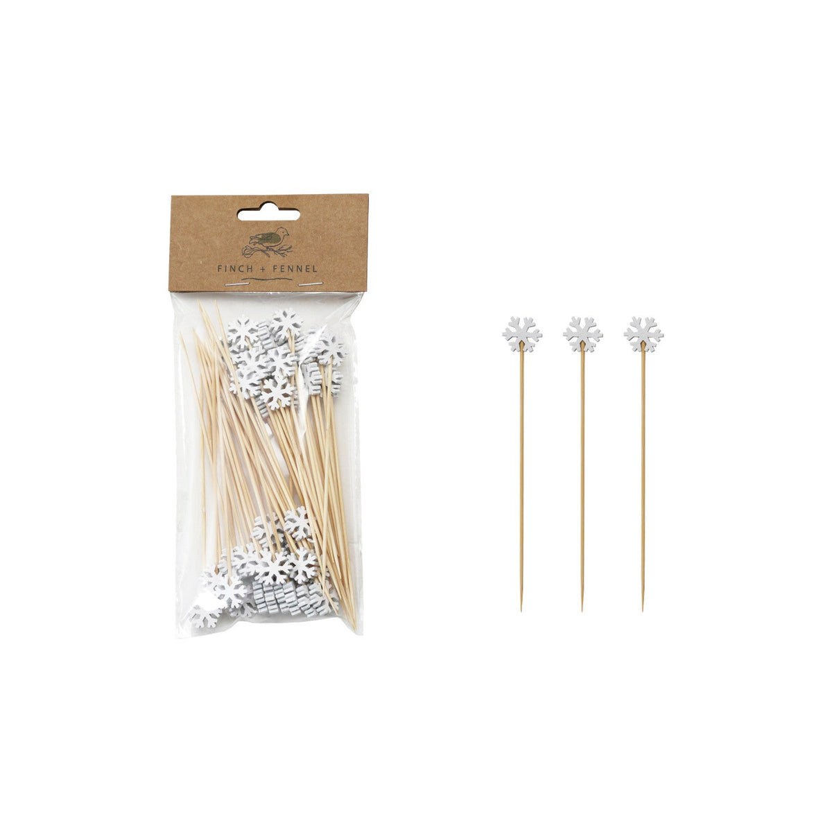 Bamboo Skewers with Snowflake Shaped Handles, Set of 50
