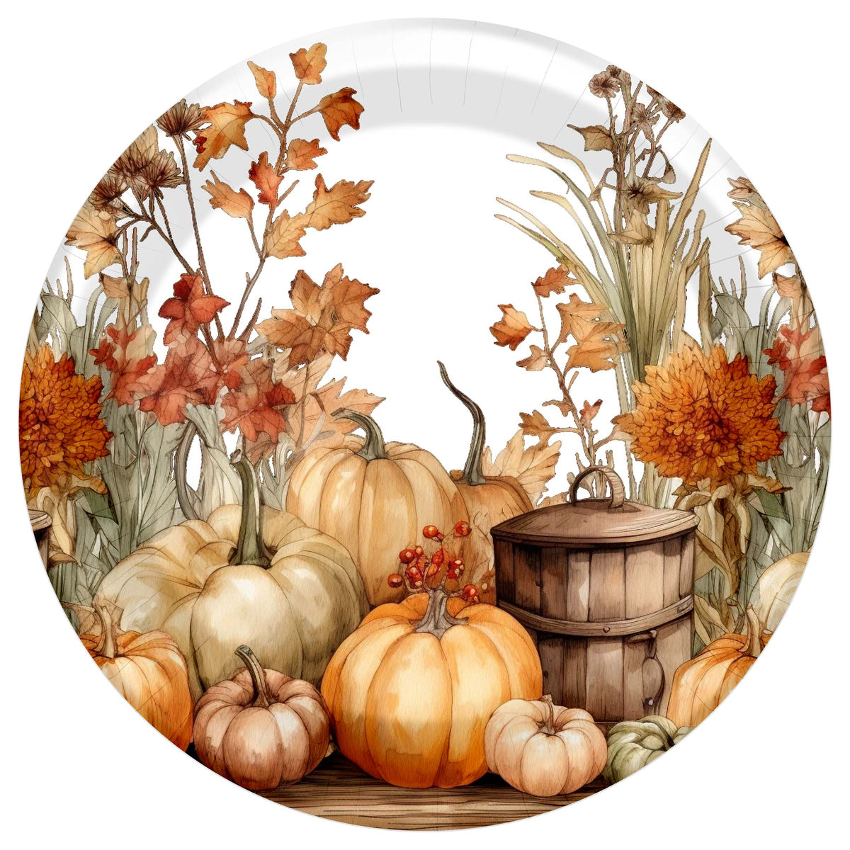 Autumn Abundance 10.5" Round Paper Plates, 8 Pack